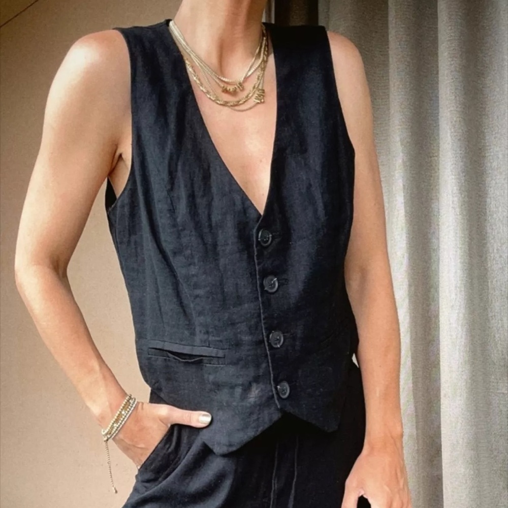 a new day Black Linen Vest